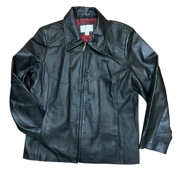 Worthington Women's Black Leather Jacket XL Red Lining Y2K Gothic - Picture 6 of 10